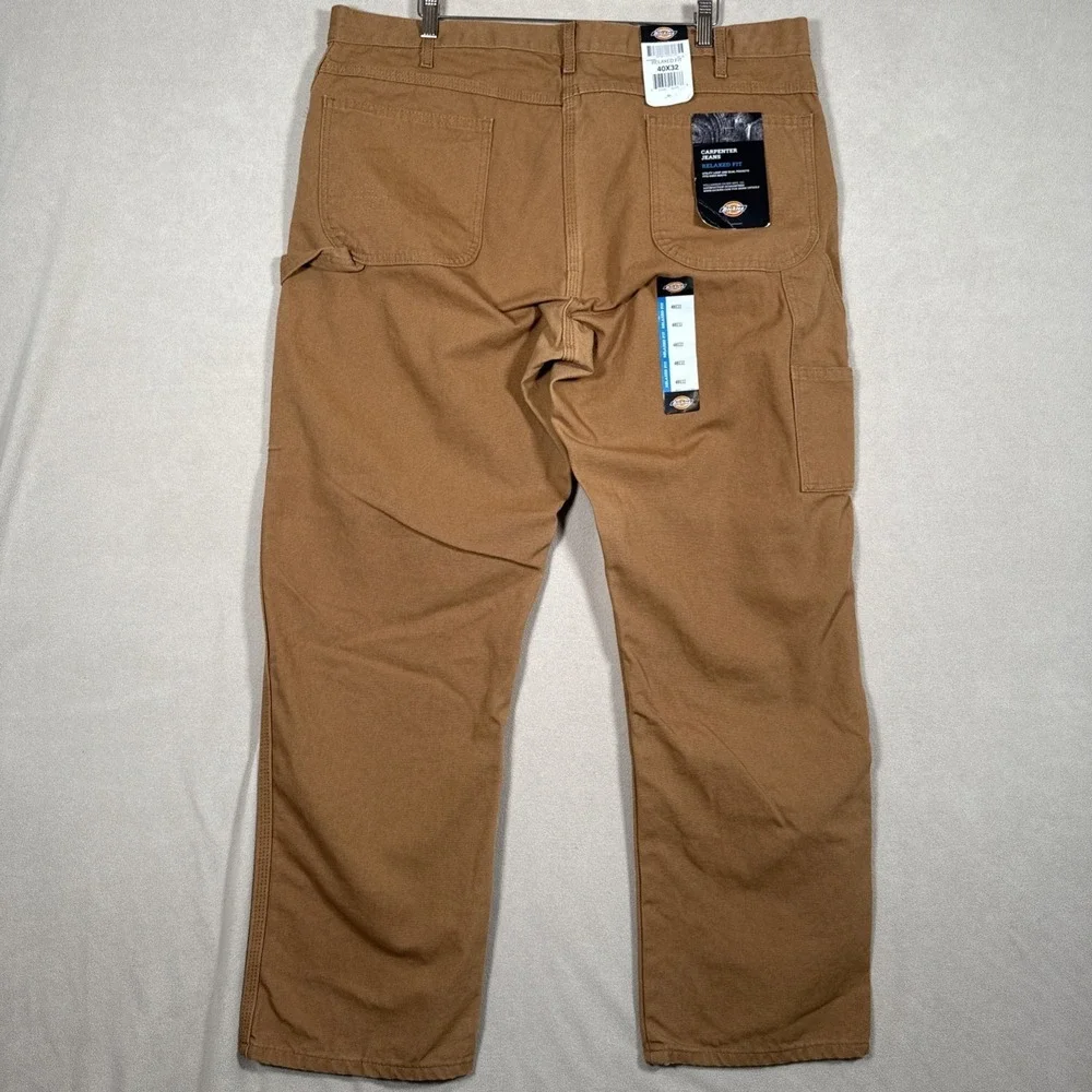 Dickies Carpenter Relaxed Straight Pants Mens 40x32 Rinsed Brown Duck Work Chore
